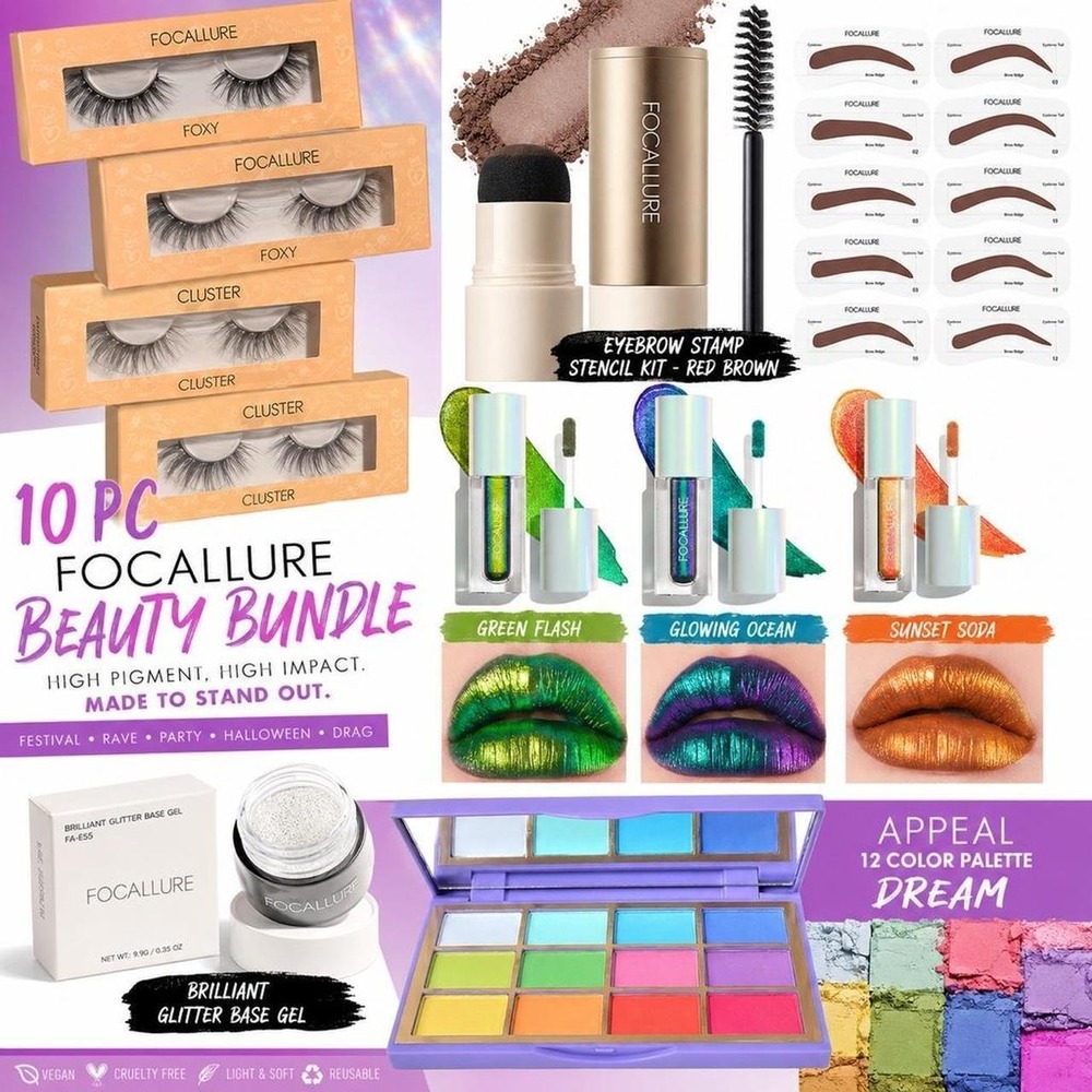 Focallure 10 Piece High Pigment Color Makeup Bundle | Main character energy